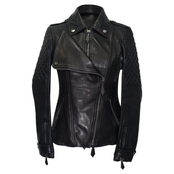 Burberry Jackets & Blazers - Burberry Quilted Accent Biker Jacket in Black Lamb Leather